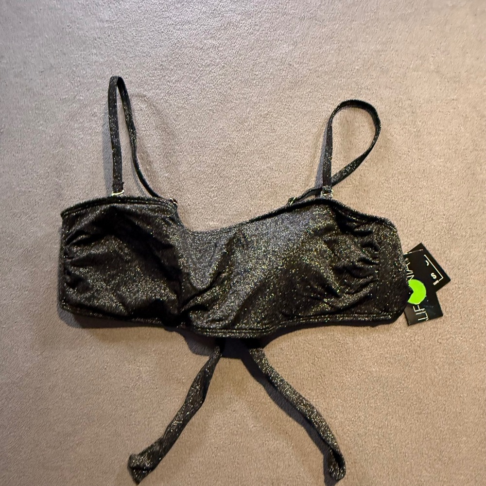 California Waves Womens XL Black Metallic Glitter Bandeau Bikini Top CW22210BT